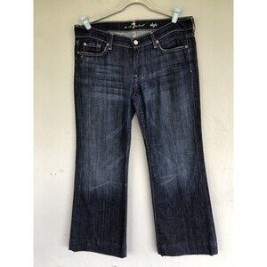 Vtg 7 For All Mankind Dojo Flare Jeans Size 32 Y2K Low Rise Dark Wash Made USA